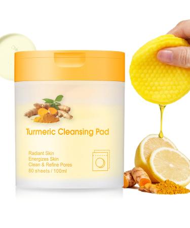 Turmeric Cleansing Pads for Face 80pcs Turmeric Face Scrub Pads Exfoliating Pads for Acne Turmeric Cleansing Pads for Dark Spots Gentle & Non-Irritating Cleansing Pads 80 Sheets/100ml