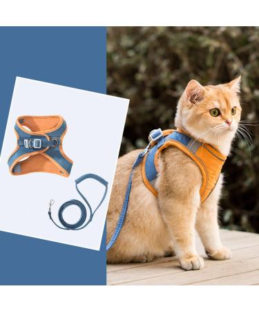 Fueegue Cat Harness with Leash Escape Proof Adjustable Soft for Cats and Dogs Puppy Harness Blue-Orange L