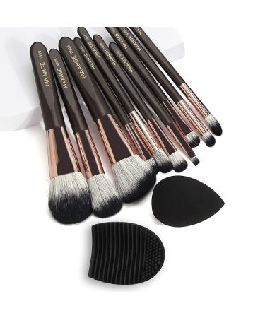 10 Pcs Professional Makeup Brush Set with Sponge & Cleaner - Brown - Buy Online on SooperMarket.com