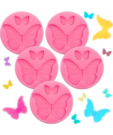 5 Pieces Butterfly Silicone Molds Mini Butterfly Fondant Cake Baking Mold Silicone Butterfly Chocolate Mold Pink Polymer Clay Molds Small Clay Molds  Non-stick DIY Tool for Cake Decor
