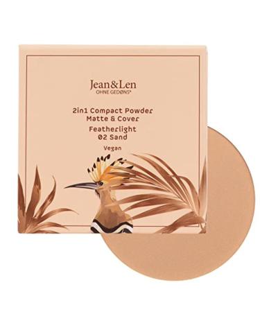 Jean & Len 2in1 Compact Powder Matte & Cover 02 Sand adapts to the color and structure of the skin matting powder light opacity without parabens silicones and aluminum salts vegan 10 g 02 sand 10 g (1 Pack)
