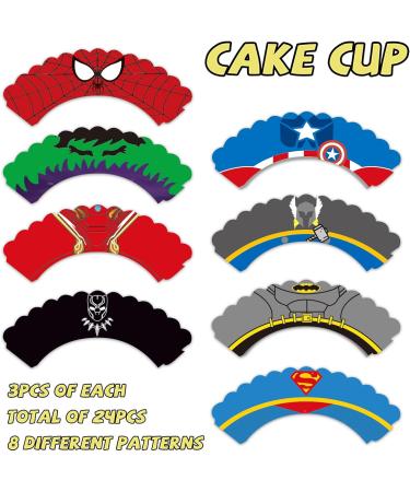 48pcs Superhero Cupcake Toppers & Wrappers - Birthday Party Cake Decorations - Buy Online on SooperMarket.com