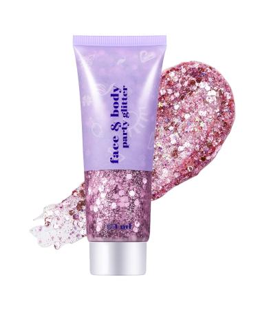 Go Ho Pink Face Body Glitter Gel Singer Concerts Face Glitter Makeup Holographic Long Lasting Chunky Sequins Glitters for Eye Lip Hair Nails Festival Rave Accessories 03 Pink Glitter 52g 03 Pink Body Glitter