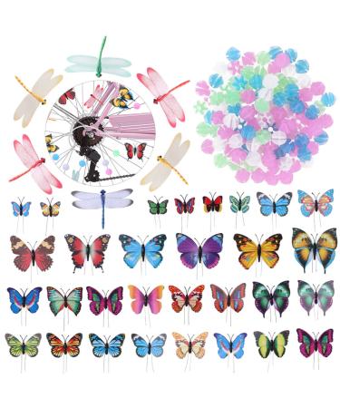 WINOMO Set of Bicycle Decor Bike Bicycle 108pcs Wheel Spoke Beads Luminous Plastic Round Spoke Bead 30pcs Butterflies Clips 6pcs Dragonflies Clips