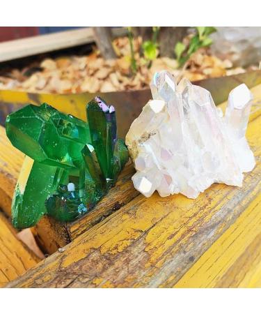Home Decoration Crystal 100g Natural Green Angel Halo Quartz Crystal Cluster Titanium Coated Quartz Cluster electroplated Stone Suitable for Home Office Decoration - Buy Online on SooperMarket.com