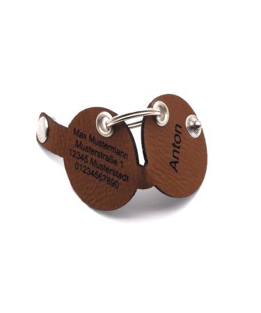 Dog brand pocket with push button engraving brown |Round - pear |Made of synthetic leather |engraved on both sides |Diameter approx. 30mm (round)