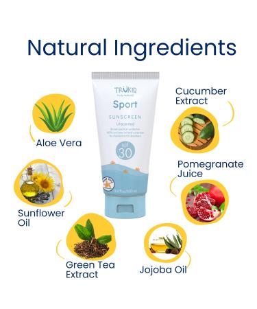 TruKid Sport SPF30 Face Sunscreen - Unscented Natural Reef-Friendly | Travel Size Baby & Kids Sunscreen - Water Resistant Beach Defense for All Ages - Buy Online on SooperMarket.com
