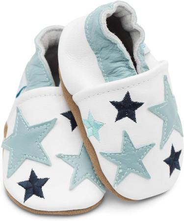 Dotty Fish Soft Leather Baby Shoes | Boys' Toddler Shoes with Non-Slip Suede Soles | Blue Stars Design | 0-6 Months - 4-5 Years - Buy Online on SooperMarket.com