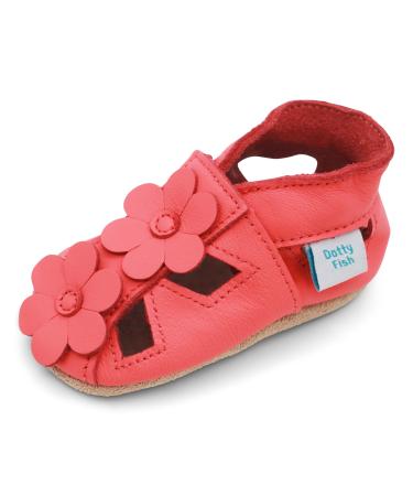 Dotty Fish Soft Leather Baby Shoes with Suede Soles. Toddler Sandals. Non-slip. 0-6 Months to 3-4 Years 6-12 Months Coral Flowers