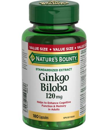 Nature's Bounty Ginkgo Biloba Pills and Herbal Health Supplement Helps Enhance Cognitive Function and Memory 120mg 180 Capsules 180 count (Pack of 1)