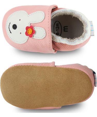 Soft Leather Baby Shoes | Non-Slip Rubber Soles | Newborn Cartoon Prewalker Sneakers - Pink Bunny | 12-18 Months - Buy Online on SooperMarket.com