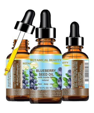 BLUEBERRY SEED OIL Virgin Unrefined Cold-Pressed Carrier Oil 0.5 Fl.oz.- 15 ml for Face Dry Skin Body Hair Nails Anti-Aging Moisturizer by Botanical Beauty