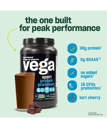Vega Sport Protein Powder Chocolate with Shaker Bottle - Plant Based Vegan Protein Powder BCAAs Amino Acid tart cherry Non Dairy Gluten Free Non GMO (19 servings) - Buy Online on SooperMarket.com