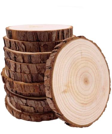 Unfinished Natural with Tree Bark Wood Slices 10 Pcs 4.2-4.7 inch Disc Coasters Wood Coaster Pieces Craft Wood kit Circles Crafts Christmas Ornaments DIY Crafts with Bark for Crafts Rustic Wedding 10pcs 4.2-4.7inch