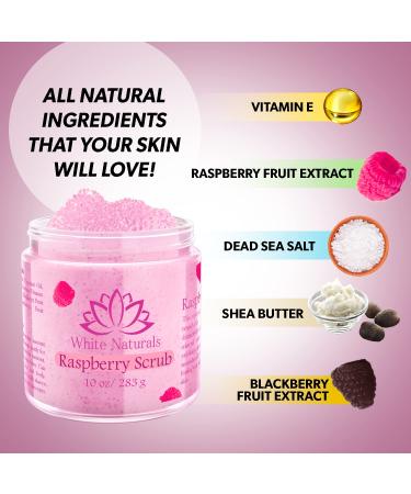 Organic Raspberry Scrub - Natural Exfoliating Salt Body & Face Scrub - Moisturizing Pure Exfoliator for Cellulite & Dead Skin - 10 oz - Buy Online on SooperMarket.com
