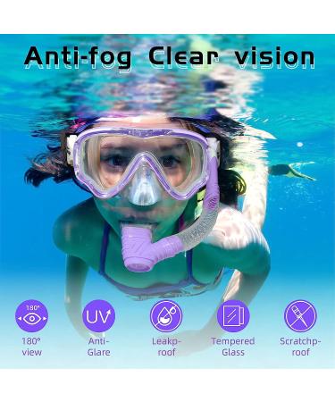 Kids Snorkel Set - Dry Top Snorkel Mask for Boys and Girls - Anti-Fog, Leak-Proof, 180 Panoramic View - Purple Snorkel Kit for Youth - Buy Online on SooperMarket.com