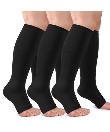 3 Pack Copper Compression Socks for Women & Men 20-30mmHg Open Toe Knee High Stockings for Circulation Support A01-3 Pack Black 3X-Large