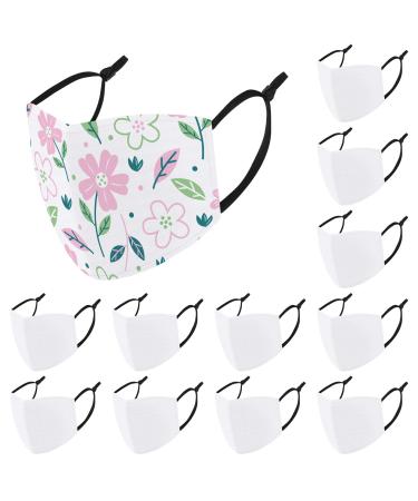 Cooraby 12 Pieces Sublimation Blank Face Covering with Ear Strap DIY White Reusable Cloth Face Protections for Adults Kids