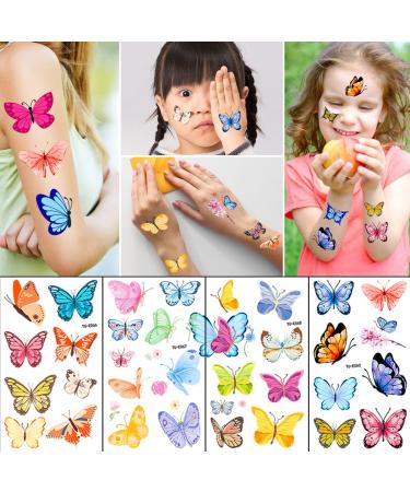 100 Colorful Waterproof Butterfly Temporary Tattoos - Watercolor Flower & Butterfly Stickers for Women, Kids - Body & Face Decoration, Party Favor - Buy Online on SooperMarket.com