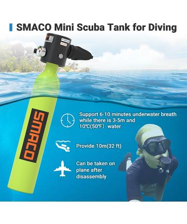 SMACO S300+ Portable Mini Dive Cylinder | 5-12 Minutes Capacity | Corrosion Resistant | Constant Pressure Valve | Refillable Pony Bottle - B-green - Buy Online on SooperMarket.com