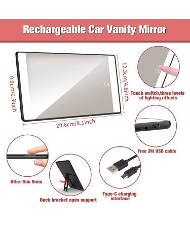 Viatia Rechargeable LED Car Sun Visor Vanity Mirror with Lights - 3 Light Modes and Dimming Touch Sensor - Black - Buy Online on SooperMarket.com