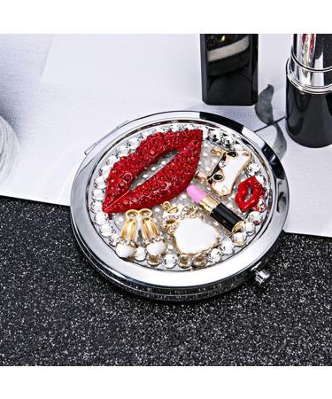Beaupretty Round Compact Mirror with Rhinestone Red Lips and High Heels Design - Portable Mini Makeup Mirror for Women and Girls - Buy Online on SooperMarket.com