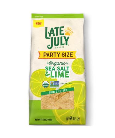 LATE JULY Snacks Sea Salt and Lime Thin and Crispy Organic Tortilla Chips, 14.75 oz. Party Size Bag