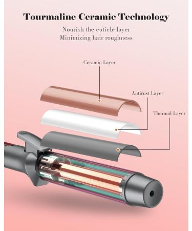 1 1/4 Inch Tourmaline Ceramic Curling Iron with LCD Display - Dual Voltage Includes Glove Comb Clips & Pad for Long Hair | International Shipping - Buy Online on SooperMarket.com