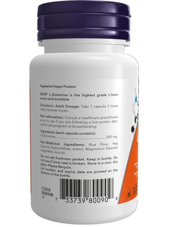 NOW Supplements L-Glutamine 500mg Capsules 60 Count Unflavored 60 count (Pack of 1) - Buy Online on SooperMarket.com