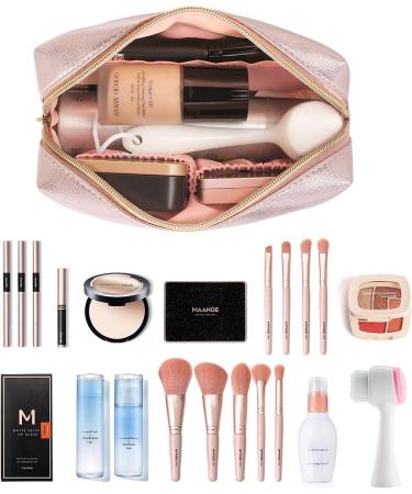 MAANGE 3 Pcs Portable Travel Makeup Bag Set - Waterproof Cosmetic Organizer with Gold Zipper for Women and Girls (Rose Gold) - Buy Online on SooperMarket.com