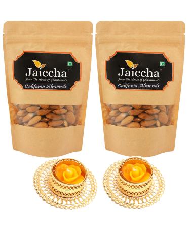 Jaiccha Ghasitaram Diwali Gifts Dryfruit - American/ Califonia Almonds 400 GMS in Brown Paper Pouch with 2 T-Lites