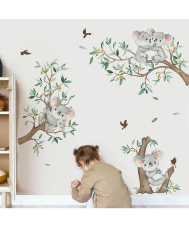 Decalmile Koala Tree Branch Wall Decals with Green Leaves - Nursery and Kids Bedroom Wall Decor - Buy Online on SooperMarket.com
