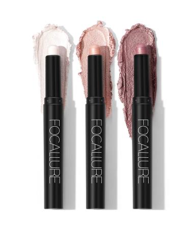 FOCALLURE (3 Pcs) 2 in 1 Eyeshadow and Eyeliner Pen, Waterproof Eye Shadow Pencil, Hypoallergenic Eyeshadow, Highlighter Eye Liner, Multi-Dimensional eyes Look, FA38-11116-123 Champagne Dream