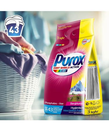 Buy PUROX COLOR Washing Powder 3kg - 43 WL Foil Bag Detergent for Bright Colors | International Shipping - Buy Online on SooperMarket.com
