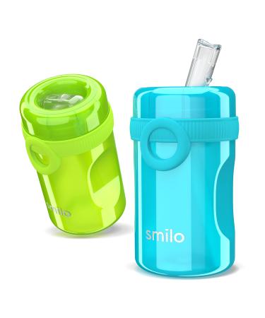 Smilo Sippy Cup 2 Pack for Toddlers (1+ years) with Spill Proof & Fold-Away Silicone Spout - 8.5 oz Capacity - BPA-Free Toddler Cups Made in the USA - Aqua & Green Blue & Green - 2 Pack