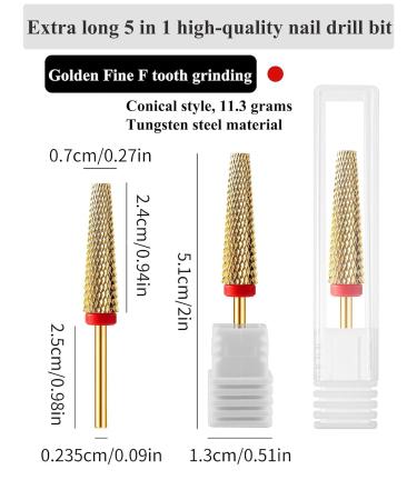 Buy Super Long 5 in 1 Nail Drill Bit - Fine F Two-way Rotation Carbide Tungsten Bits for 3/32 Nail Drill | Professional Acrylic Nail Polishing Tool | International Shipping Available - Buy Online on SooperMarket.com