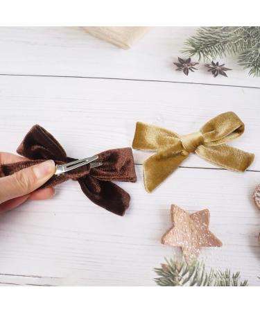 4Pcs Velvet Bow Hair Clips for Girls and Women - Brown Rosegold - 3.8 Inch - Christmas Hair Accessories - Buy Online on SooperMarket.com