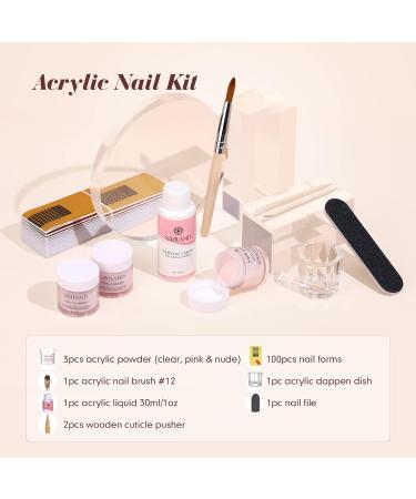 Saviland Acrylic Nail Kit Starter - Clear Pink Nude Acrylic Powder & Monomer - Complete Acrylic Nail Set for Home Practice - Press On Nails & Tools Included - Buy Online on SooperMarket.com