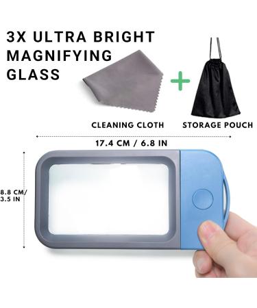 VOCA Magnifying Glass with Light 3X Large Rectangle Reading Magnifier with 10 LEDs for Seniors with Macular Degeneration Newspaper Books Small Print for Low Visions (Blue) - Buy Online on SooperMarket.com