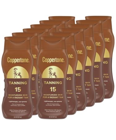 Coppertone Tanning Sunscreen Lotion Water Resistant Body Sunscreen SPF 15 Broad Spectrum SPF 15 Sunscreen 8 Fl Oz Bottle (Pack of 12) 8 Fl Oz (Pack of 12)
