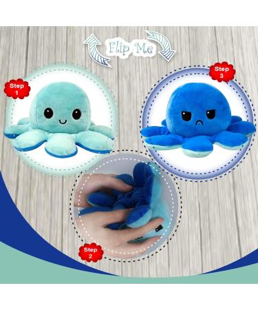 FASTEXX Octopus Reversible Plushies - Double-Sided Flip Mood Octopus - Sweet Gift for Kids and Family - Blue - Buy Online on SooperMarket.com