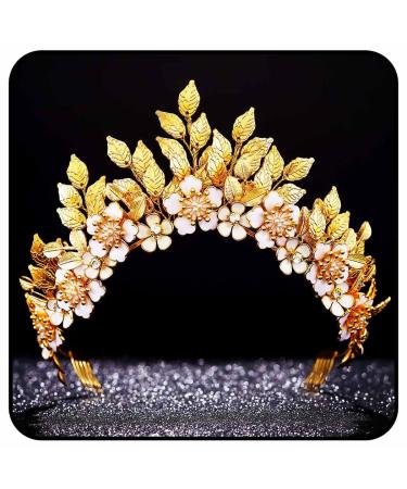 Zoestar Leaf Bride Wedding Crowns and Tiaras Gold Flower Crown Headband Princess Goddess Headpiece Bridal Headwear for Women