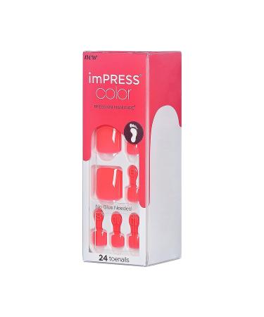 KISS imPRESS Fruity Candy Deep Red Pedicure Fake Toenails Kit | Square Shaped Press-On Nails with Prep Pad, Mini Nail File, Cuticle Stick | 24 Fake Nails - Buy Online on SooperMarket.com