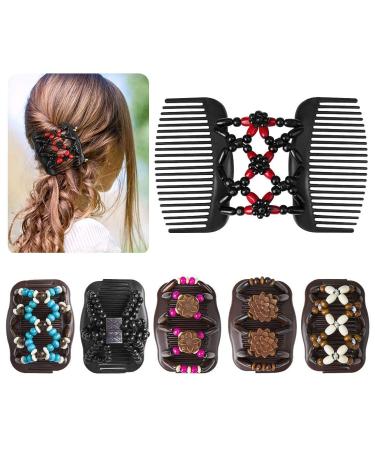 6 Pieces Beads Hair Combs Magic Elastic Hair Double Clips for Women Girls Hair Accessory DIY Hair Styling Tool