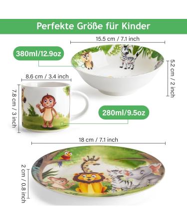 Shop Miamio Jungle Green 3-Piece Children's Porcelain Cutlery & Tableware Set - Plates Bowls & Cup for Toddlers - Buy Online on SooperMarket.com