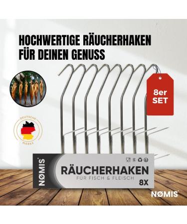 Premium Stainless Steel Smeck Hook Set - 21cm Meat & Fish Smoking Hooks for Trout Salmon Eel - Ideal Smoked Chips Accessories (8 Pack) - Buy Online on SooperMarket.com