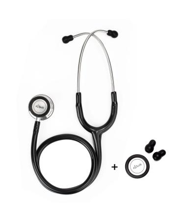 eSteth Classic Stethoscope - Sensitive Chest Piece for Monitoring Amplified Heart & Lung Sounds - Lightweight Design, Flexible Stethoscope Tubing - Extra Ear Tips & Non-Chill Ring - 32" Long, Black