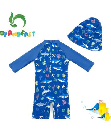 UPF 50+ Baby Boy Swimwear Set with Sun Hat | 18-24 Months Blue Shark Design - Buy Online on SooperMarket.com