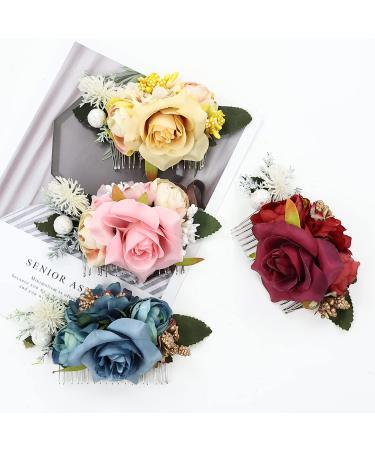 4 Pack Artificial Rose Flower Hair Combs - Wedding & Party Hair Accessories for Women - Buy Online on SooperMarket.com