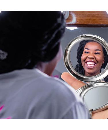 KALLORY Mini Rhinestone Compact Mirror - Double-Sided Hand Held Makeup Vanity Mirror for Women and Girls - Small Purse Mirror with Magnification - Silver - Buy Online on SooperMarket.com